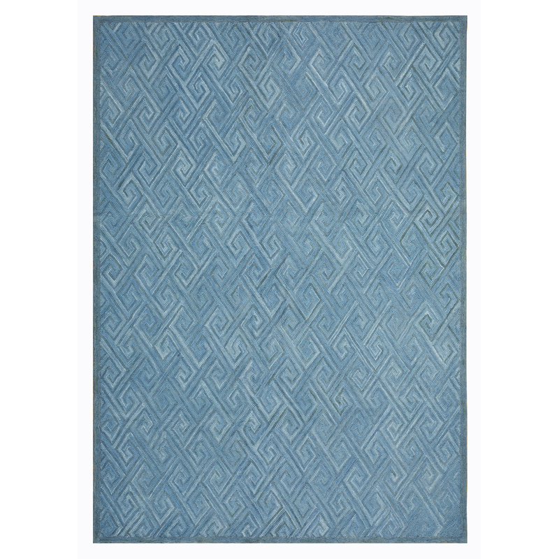Tapis bleu en laine noué à la main de conception unique 8 pi x 10 pi
