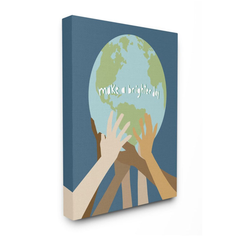 «Brighter Day Expression Diverse Hands Hold Earth» par Jen Bucheli - impression d'art graphique, Wrapped Canvas