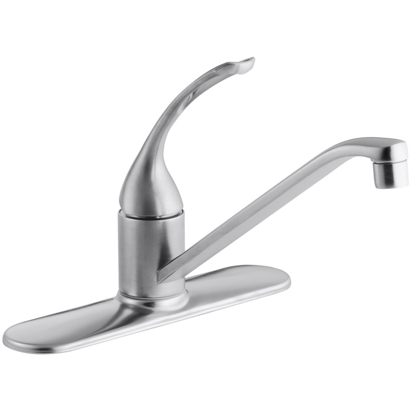Robinet de lavabo de cuisine à trois trous avec bec et poignée en boucle 10 po coralais, Nickel brossé éclatant