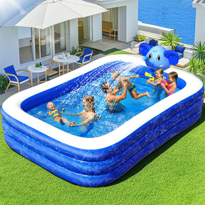 Piscines gonflables avec gicleurs, piscine gonflable d'éléphants améliorée, piscines pour enfants pour la cour arrière, grande piscine gonflable pour adultes, piscines gonflables surdimensionnées, piscine gonflable familiale surdimensionnée - bleu