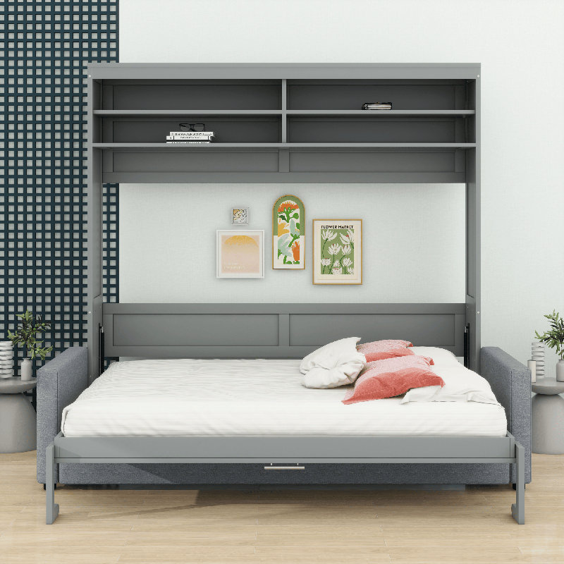 Murphy Bed Wall Bed With Sofa, Gray