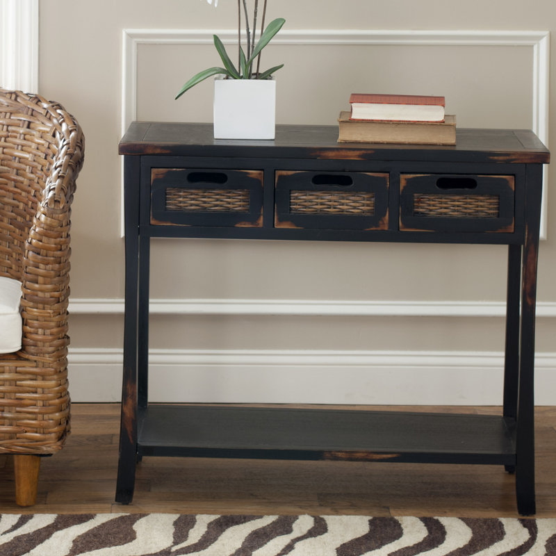 Maura 219.35cm Solid Wood Console Table, Distressed Black