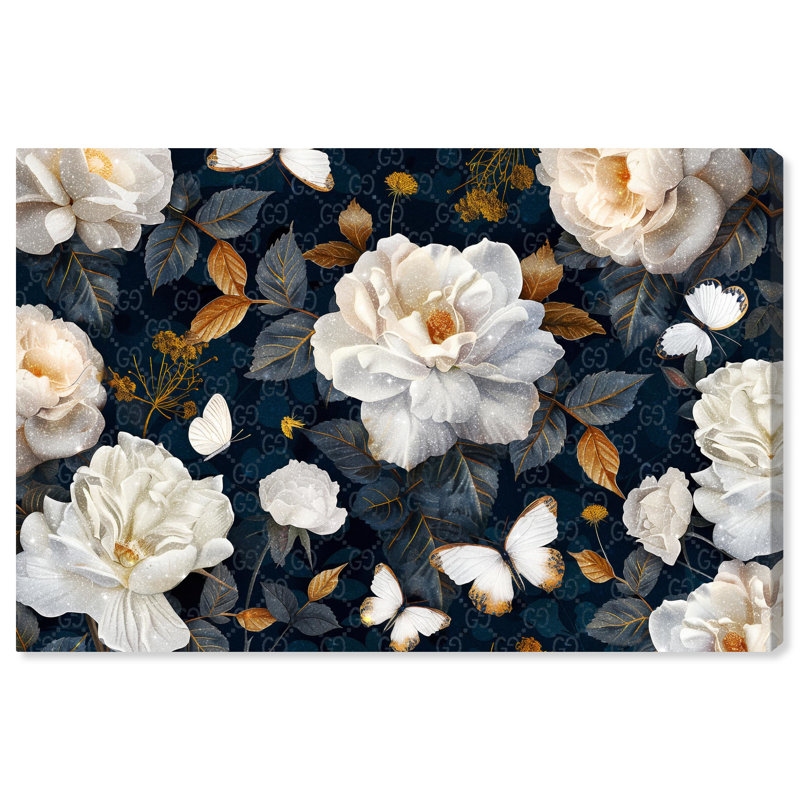 Art mural floral réaliste bleu marine par Art Remedy, Toile tendue, H 30 po x l 45 po