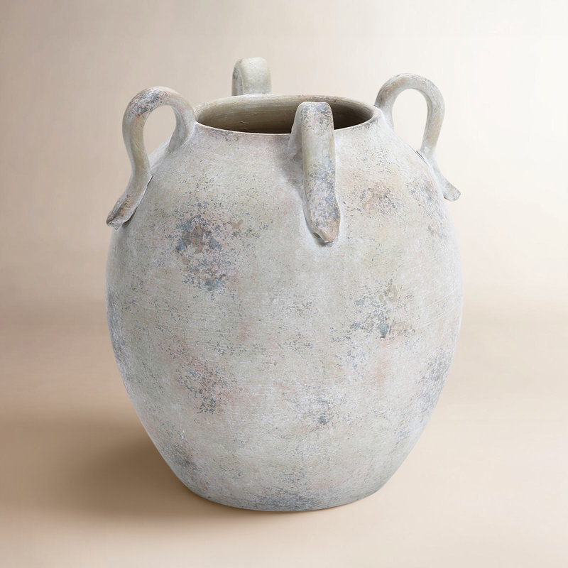 Handcrafted Watertight Terracotta Amphora Vase 11" H , White 
