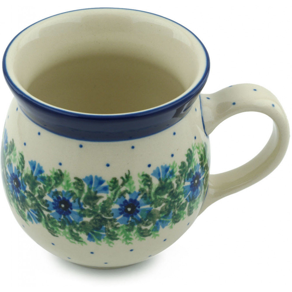 Polish Pottery 16 Oz Stoneware Bubble Mug - Blue Bell Wreath Polmedia