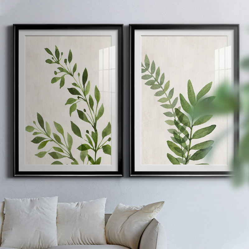«Botanical Wash I», ensemble de 2 reproductions d'art sur toiles, H 26,5 po x l 73 po x P 1,5 po, Papier avec cadre noir