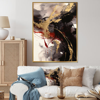 Or et fluide rouge fusion II - art mural abstrait