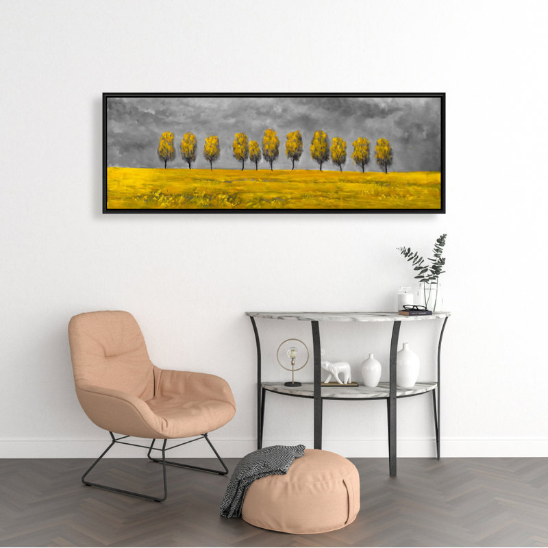 Toile grise pour chambre à coucher - arbres jaunes dans un champ | Décoration intérieure