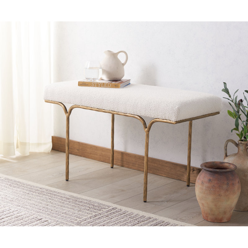 Banc rembourré Poviones Boucle, Laiton, H 20 po x l 36 po x P 16 po