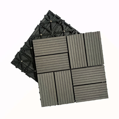 Wood Plastic Composite Deck Tiles Set Of 20Pcs, Composite Decking Resist Rust, Water, Weather, Indoor&Outdoor, DIY Interlocking Decking Tiles, Floor Tile,Durable, 12X12in