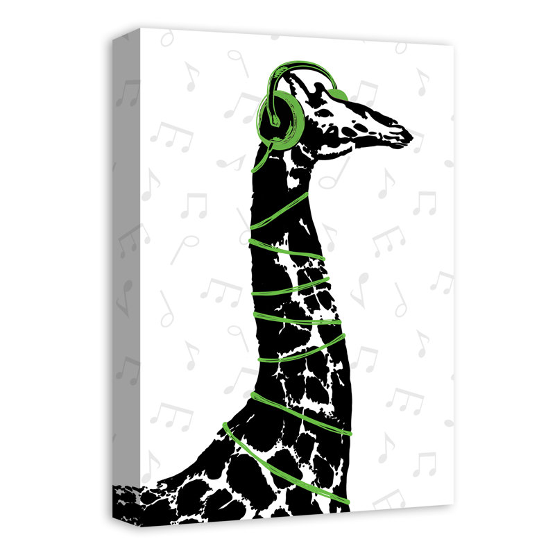 Girafe sur toile tendue, Vert, H 24 po x l 16 po x P 1,25 po