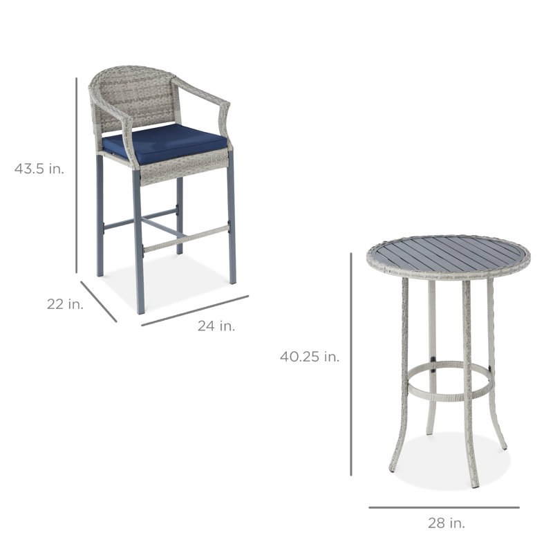 Ambau Metal Bar Set with Stools, Gray, Navy, Gray