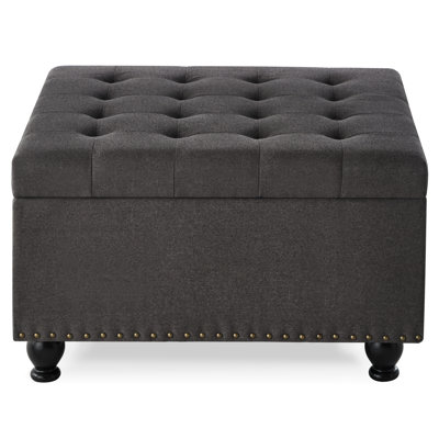 Large Square With Storage And Button Upholstery, Dark Gray Grey Spacious Elegant Tuft Work