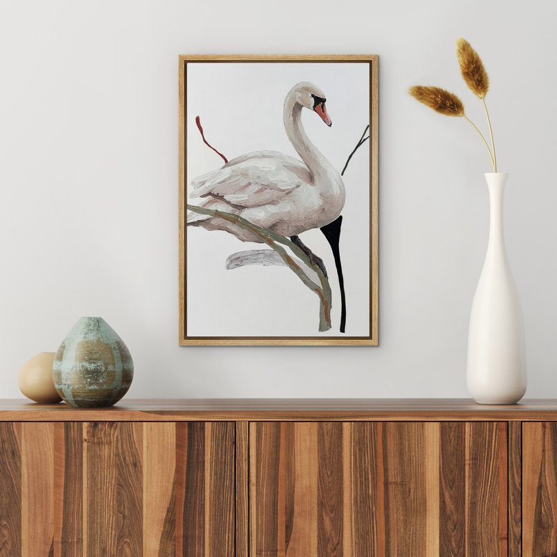 Élégant cygne blanc perché sur une branche, reproduction d'art sur toile encadrée dans la chambre principale, Naturel