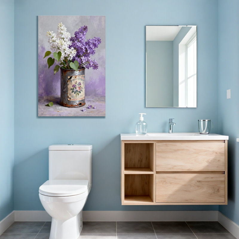 Plantes et fleurs lilas et fleurs blanches en boîte rustique, H 18 po x l 12 po