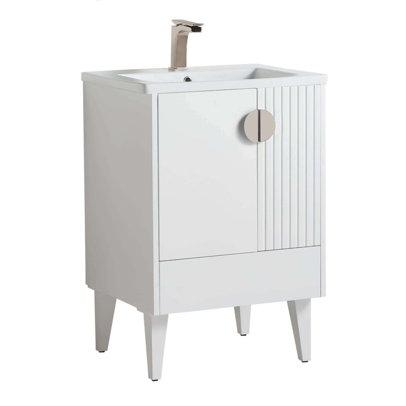 Ensemble de meuble-lavabo simple 24 po Saimah, Blanc mat, Nickel satiné