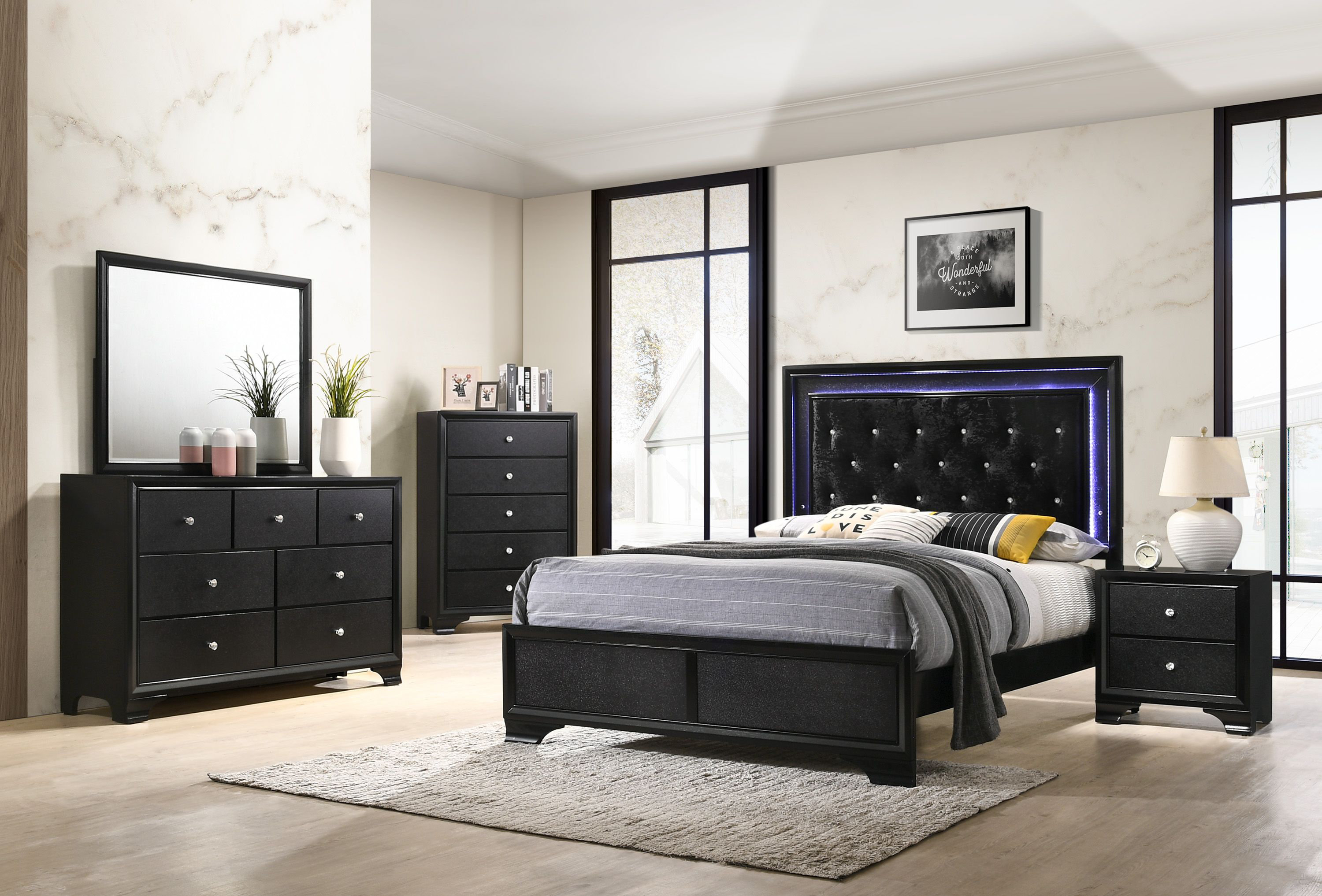 Red Barrel Studio 3-3_Geri LED Upholstered Panel Bedroom Set | Wayfair