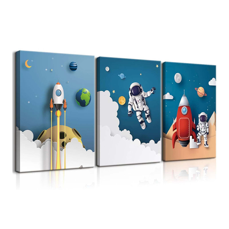 George Oliver 3Pcs Astronaut Canvas Wall Art Nursery Space Adventure ...