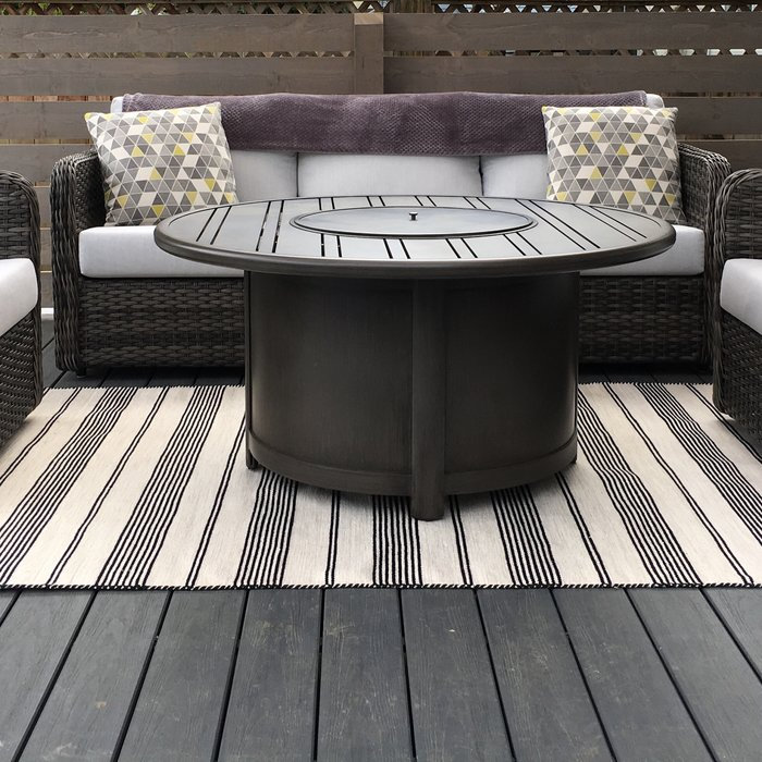 Perci Black Hand-Woven Striped Rug, Rectangle 4' x 6'