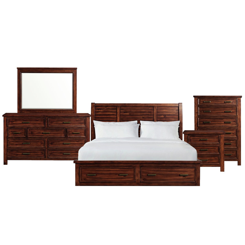 Ensemble de chambre à coucher 3 pièces avec rangement Picket House Furnishings, Brun, Très grand lit