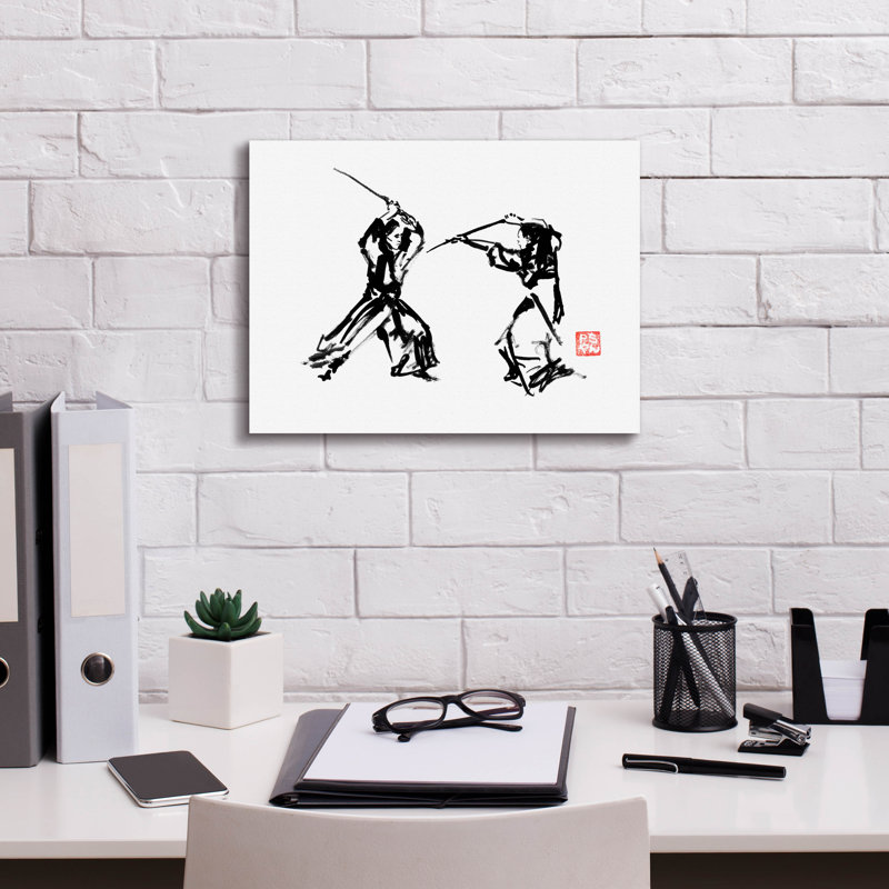 «Samurai Fight» par Pechane, art mural sur toile, H 12 po x l 16 po x P 0,75 po