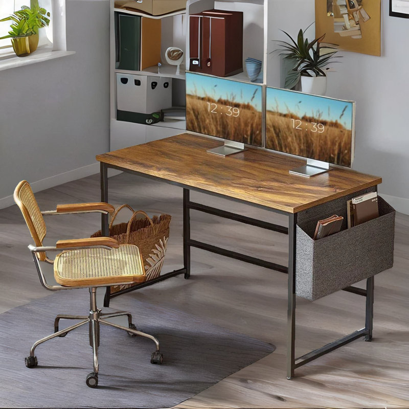 Najar 82Cm W Rectangle Computer Desk Industrial Rustic Brown Home Office Furniture