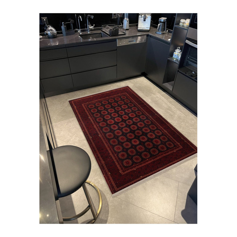 Tapis décoratif rétro à motif traditionnel rouge et noir, Sous-tapis rectangulaire 2 pi 6 po x 4 pi 11 po