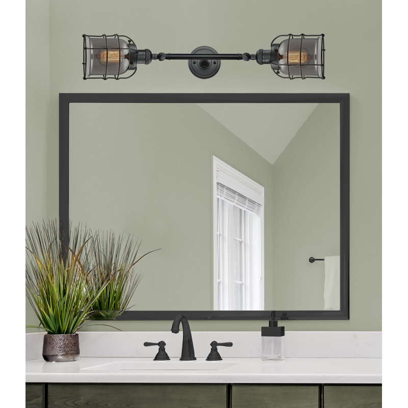 Éclairage pour salle de bain 2 lumières Gastelum, Plaqué couleur fumée, Noir mat, Ampoule incandescente rétro de 60 watts