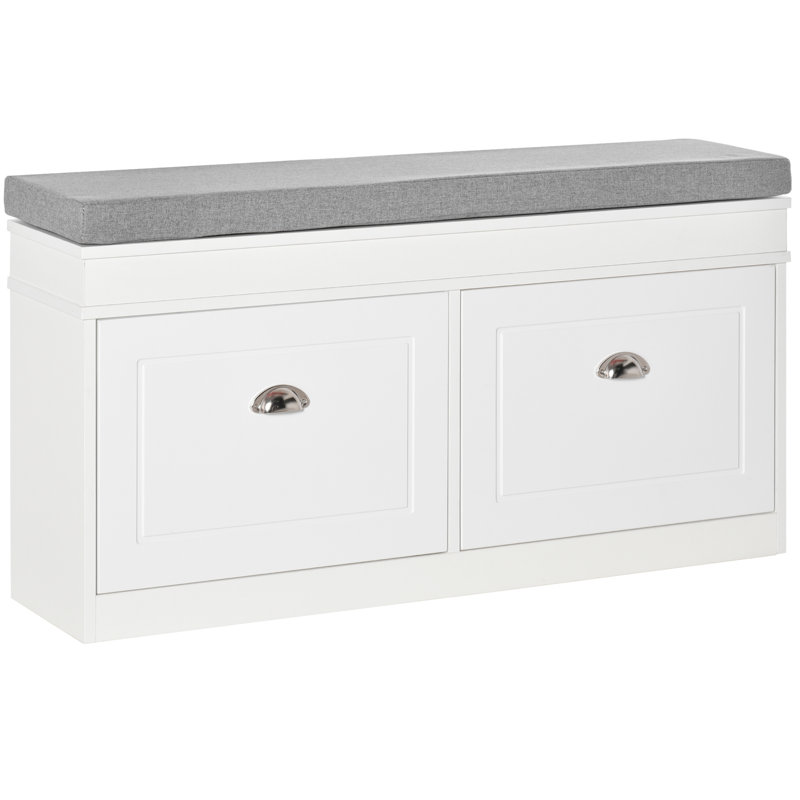 Banc de rangement pour chaussures avec coussin amovible Bouffard Modern, Gris / Blanc