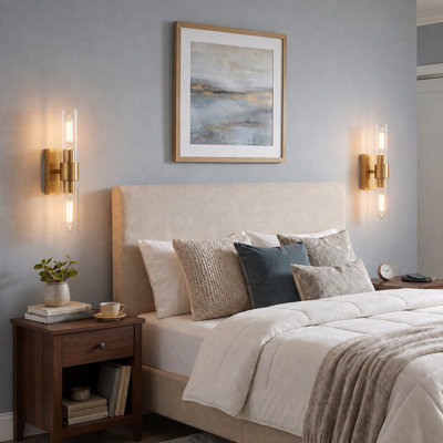 Ensemble de 2 appliques murales dorées à piles avec télécommande, 12 000 mAh rechargeables, lampes murales à intensité variable sans fil pour chambre à coucher, salon, salle de bain, couloir, entrée, escalier