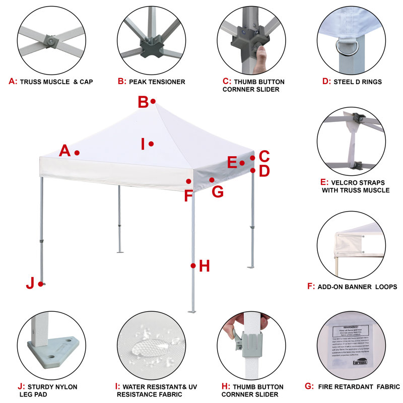 Amaziyah 96'' W x 96'' D Steel Pop-Up Canopy, White, 10ft x 10ft