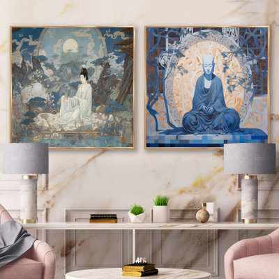 Gros plan sur une statue de Bouddha doré - ensemble de 2 collages spirituels carrés