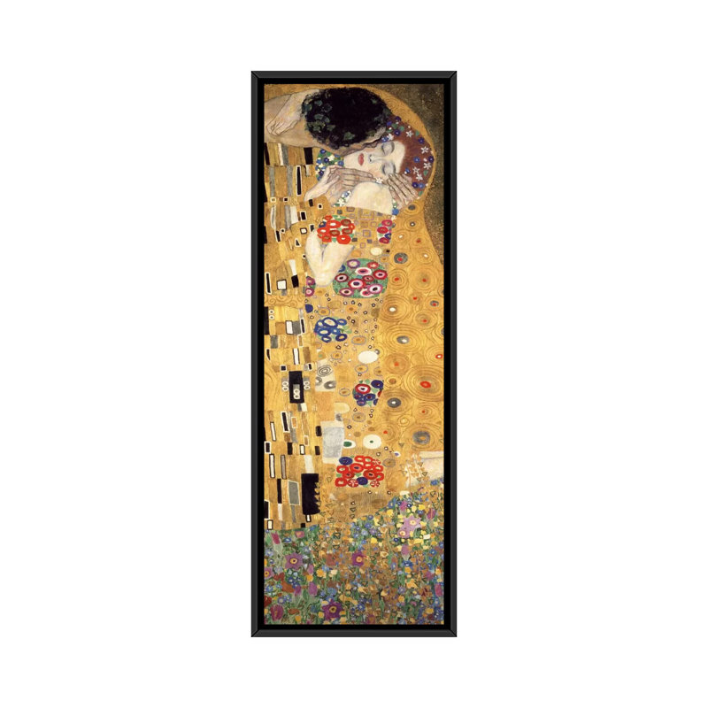 «Le baiser, culture verticale» par Gustav Klimt - impression sur toile tendue, H 60 po x l 20 po x P 1,5 po, Cadre noir