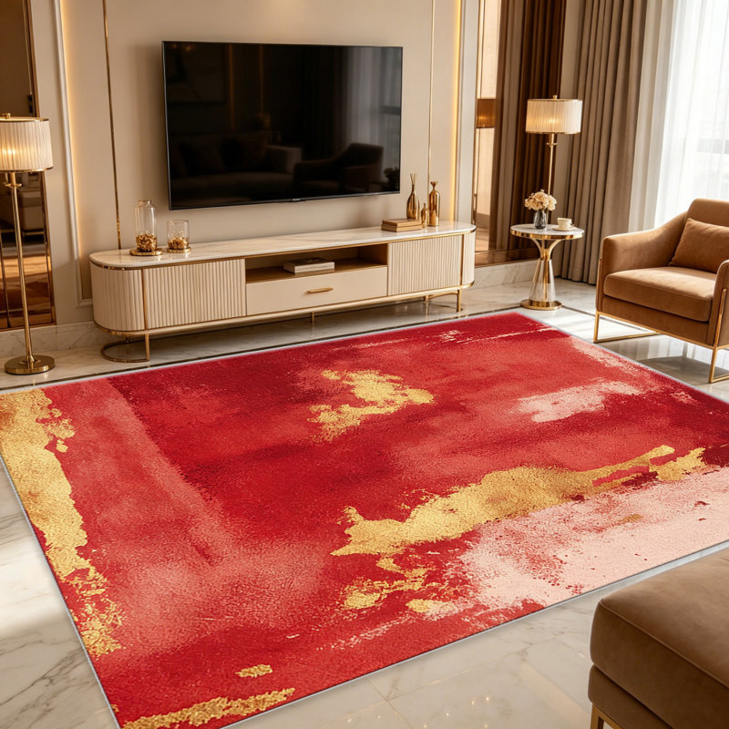 Red Gold Abstract Watercolor carpet-easy to clean, machine-washable, soft and comfortable; suitable for door mats, kitchens, living rooms, bedrooms, corridors, and laundry areas. Easy to clean, durable carpet for home decoration.