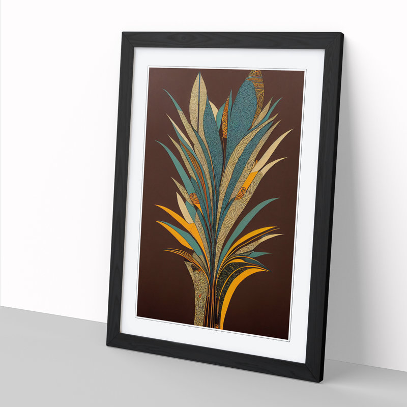 Floral African Art - Single Picture Frame Print, 64cm H x 46cm W x 2cm D, Oak