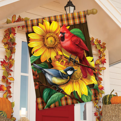 Drapeau d'automne oiseaux et tournesols