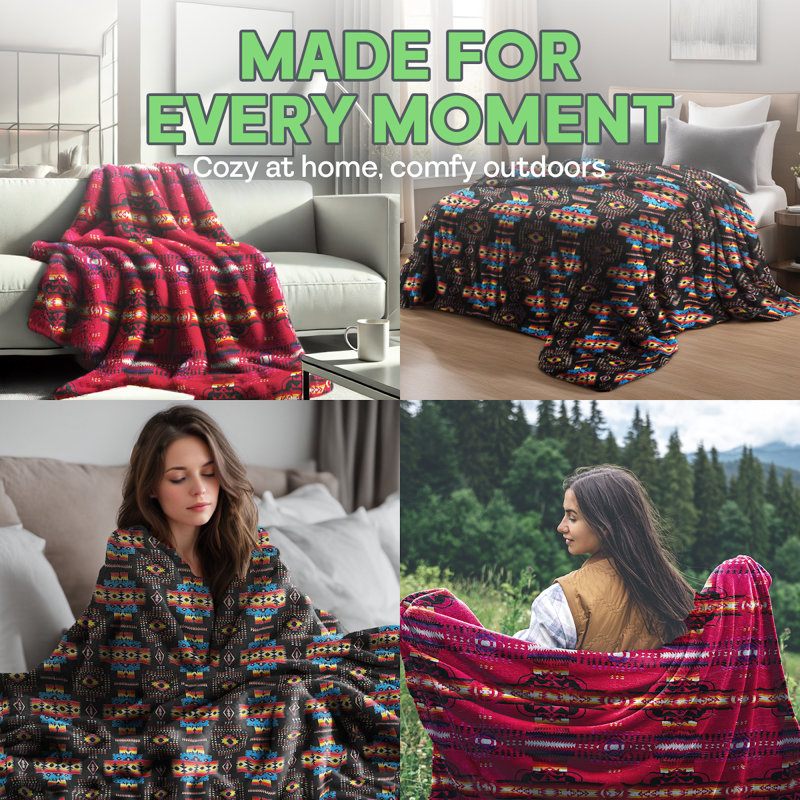 Queen Size Reversible Pink Geometric Fleece Sherpa Throw Blanket