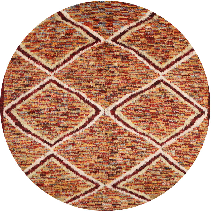 Tapis de zone rouge/brun contemporain, Rond 5 pi