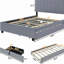 Grand lit plateforme tapissier en velours avec 2 tiroirs et 1 lit gigogne simple TG - gris
