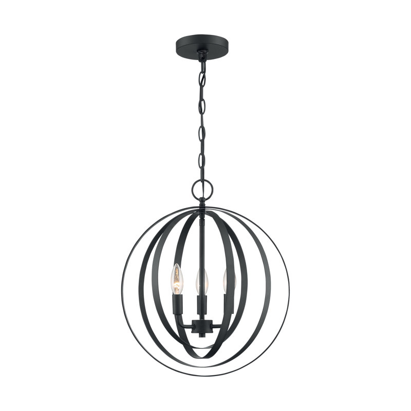 Lustre globe unique à 3 lumières Cueva, Noir mat