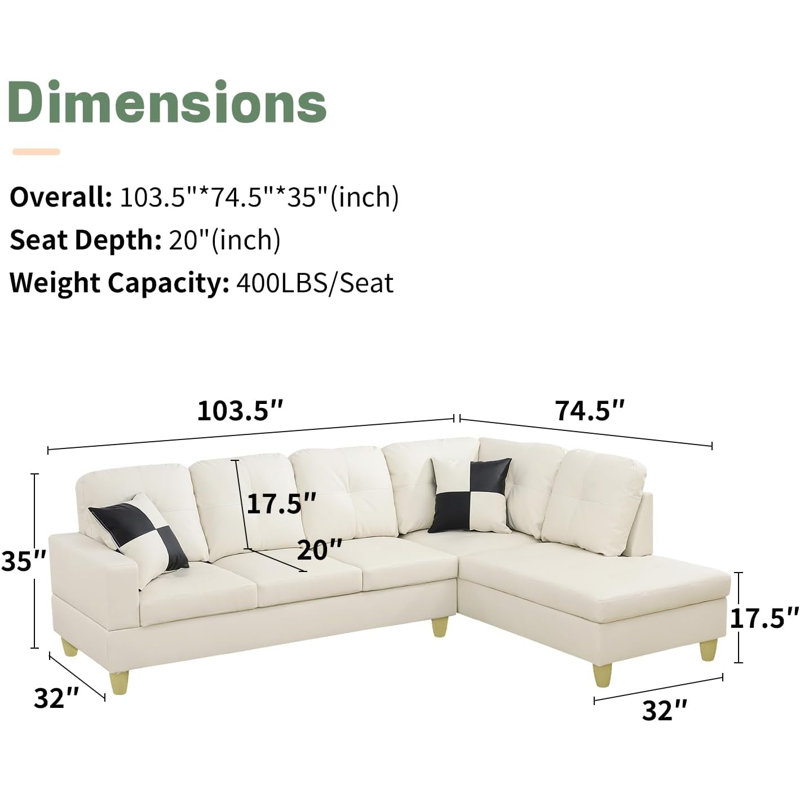 Canapé modulaire en similicuir 2 pièces, Orienté à droite, Similicuir blanc cassé