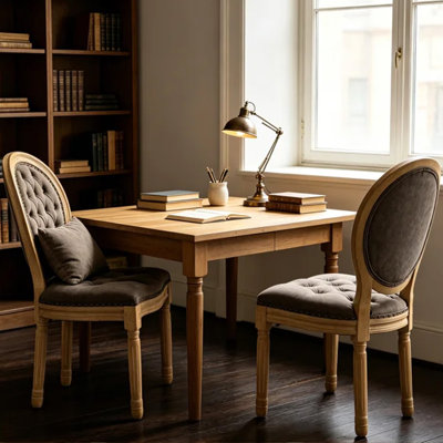 Ensemble de 2 chaises de salle à manger de style français en bois massif - Finition peinture antique, revêtement en cuir de polyuréthane avec garniture cloutée et décoration de boucle tirée à la main, sièges confortables à dossier haut pour le salon, la cuisine, la salle à manger