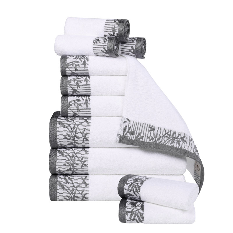 Ensemble de serviettes de bain en coton de poids moyen à bordure florale en jacquard pour la salle de bain Carinna