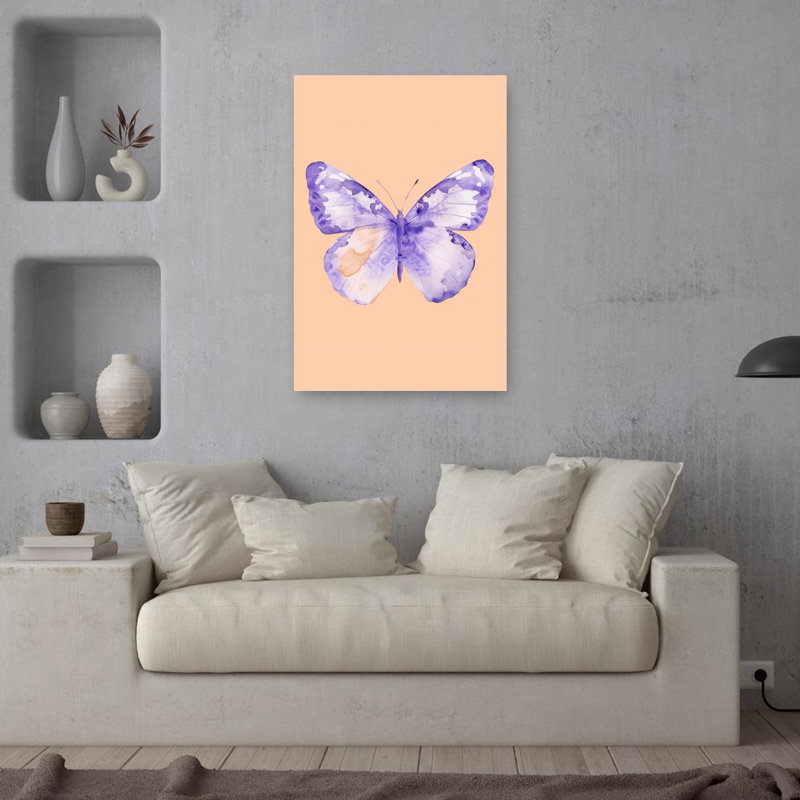 Purple Watercolor Butterfly Delicate Dreamy Ethereal Butterfly Lavender Violet Nature Wall Art Print 1 Piece Wrapped Canvas Wall Art