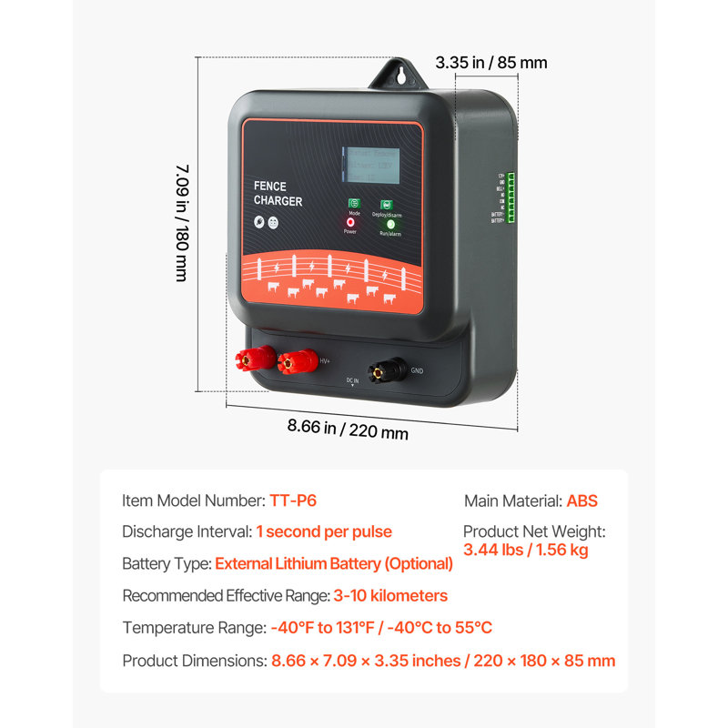 2J/3J/5J Multi-Powered Electric Fence Charger Energizer 6.2 Miles Range