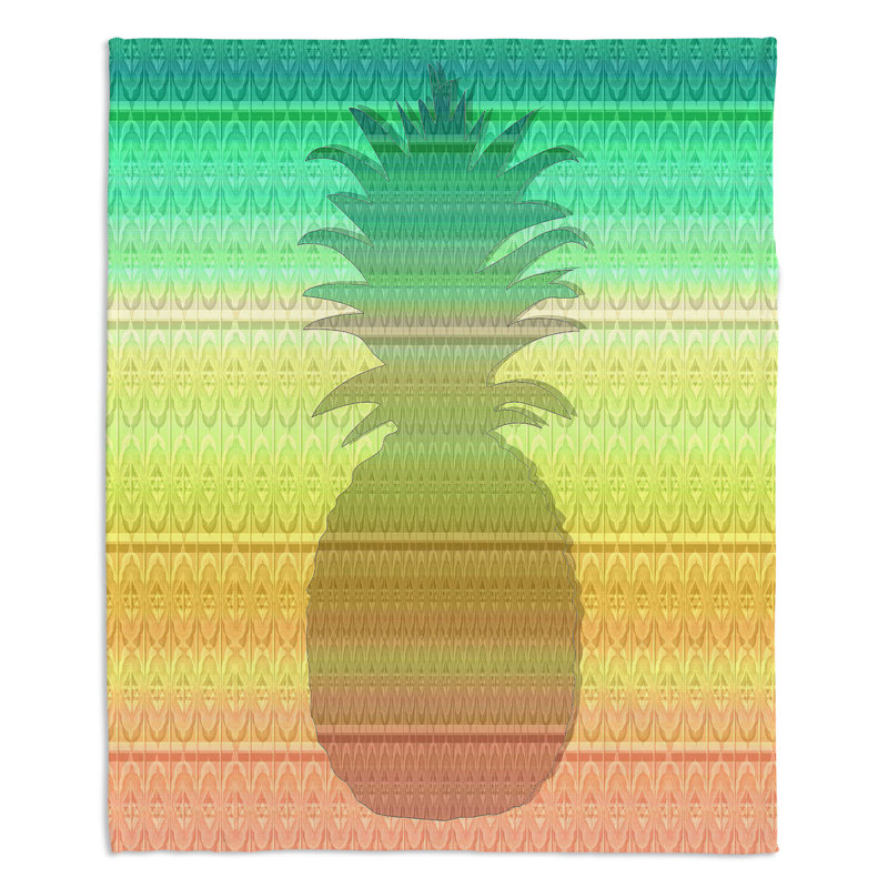 Jeté ananas , l 68 po x L 80 po, Vert / jaune / orange