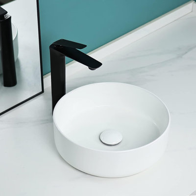 Lavabo de salle de bain vasque circulaire en céramique blanche 14,2 po avec bonde escamotable Davivy