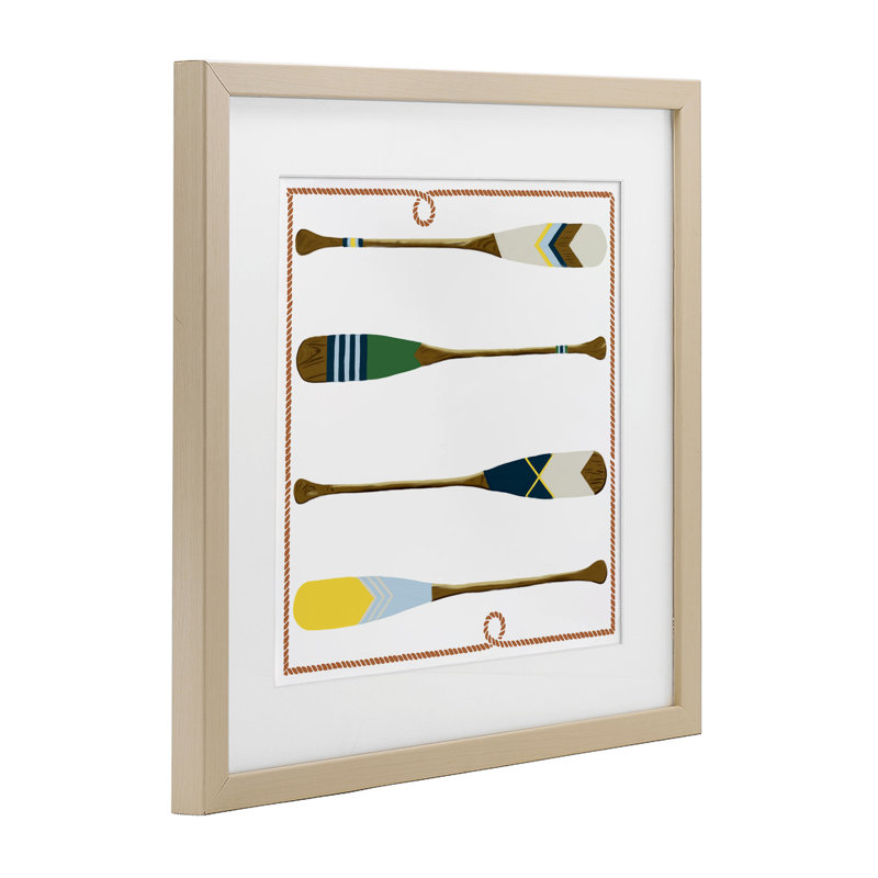 Quatre rames à motifs, reproduction encadrée sous verre, design par Radhika Modi, H 16 po x l 16 po, Cadre de récolte en pin
