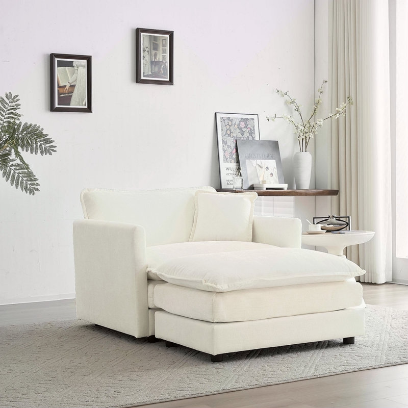 Fauteuil d'appoint moderne avec repose-pieds, fauteuil club en chenille, fauteuil de lecture pour chambre à coucher, Blanc