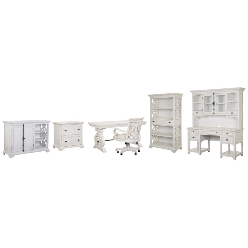 Writing Desk With Chair File Cabinet Credenza And Hutch, 4 Pcs:Desk, Chair, Filing Cabinet, Credenza